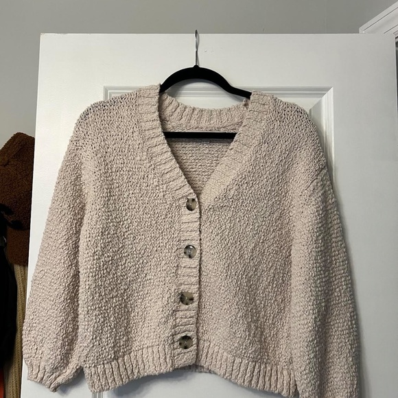 Loft Textured V-Neck Cardigan Oatmeal/Cream Size Small - Picture 2 of 3
